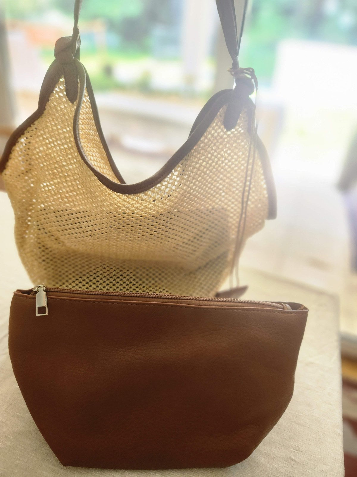Cartera Fibra con Necesser Beige