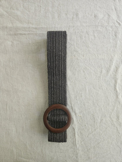 Cinturón elasticado hebilla madera café