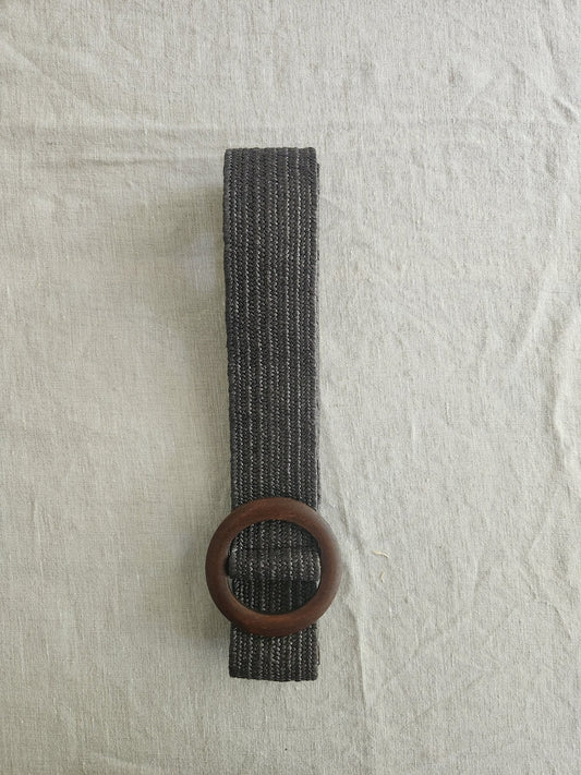 Cinturón elasticado hebilla madera café