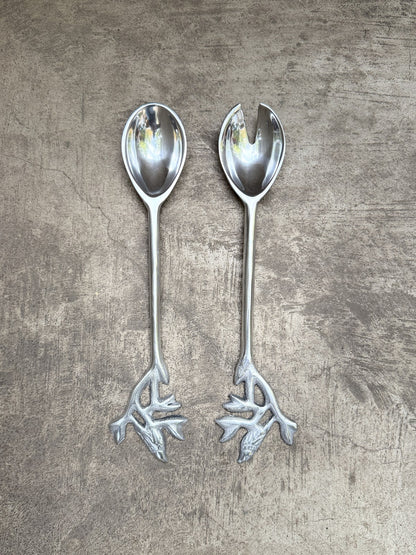 Set de cucharas para servir de metal con pájaros en el mango
