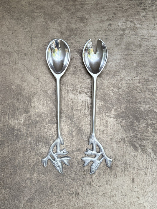 Set de cucharas para servir de metal con pájaros en el mango